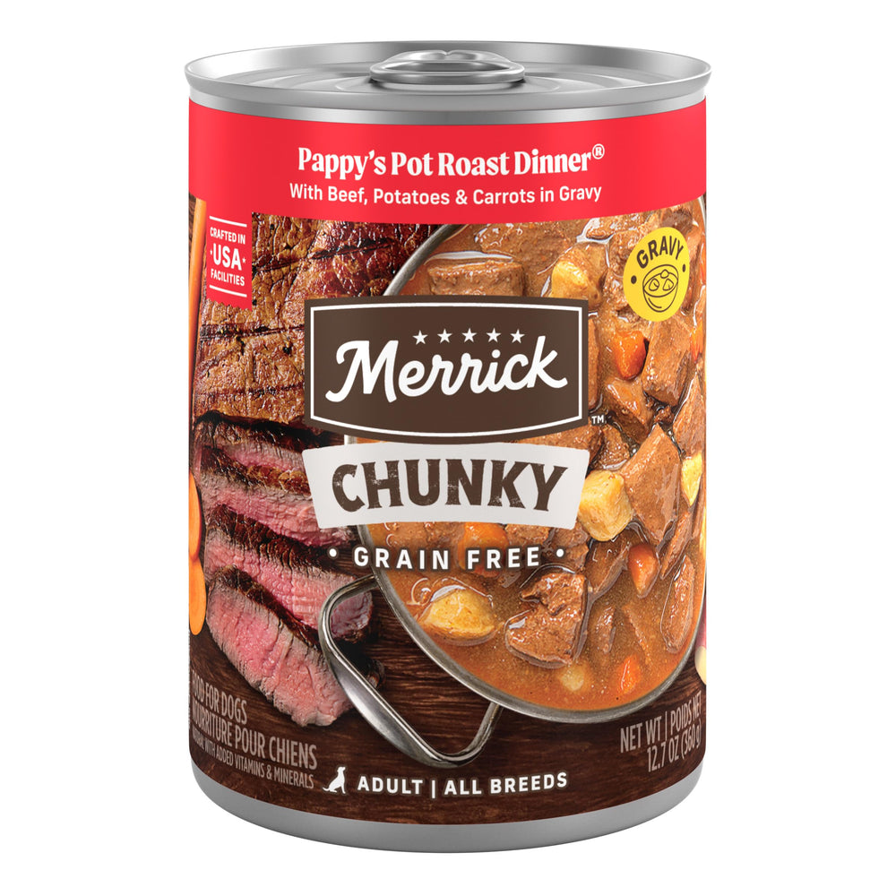 Merrick Pot Roast sans cereales en boite 12 oz, repas humide savoureux.