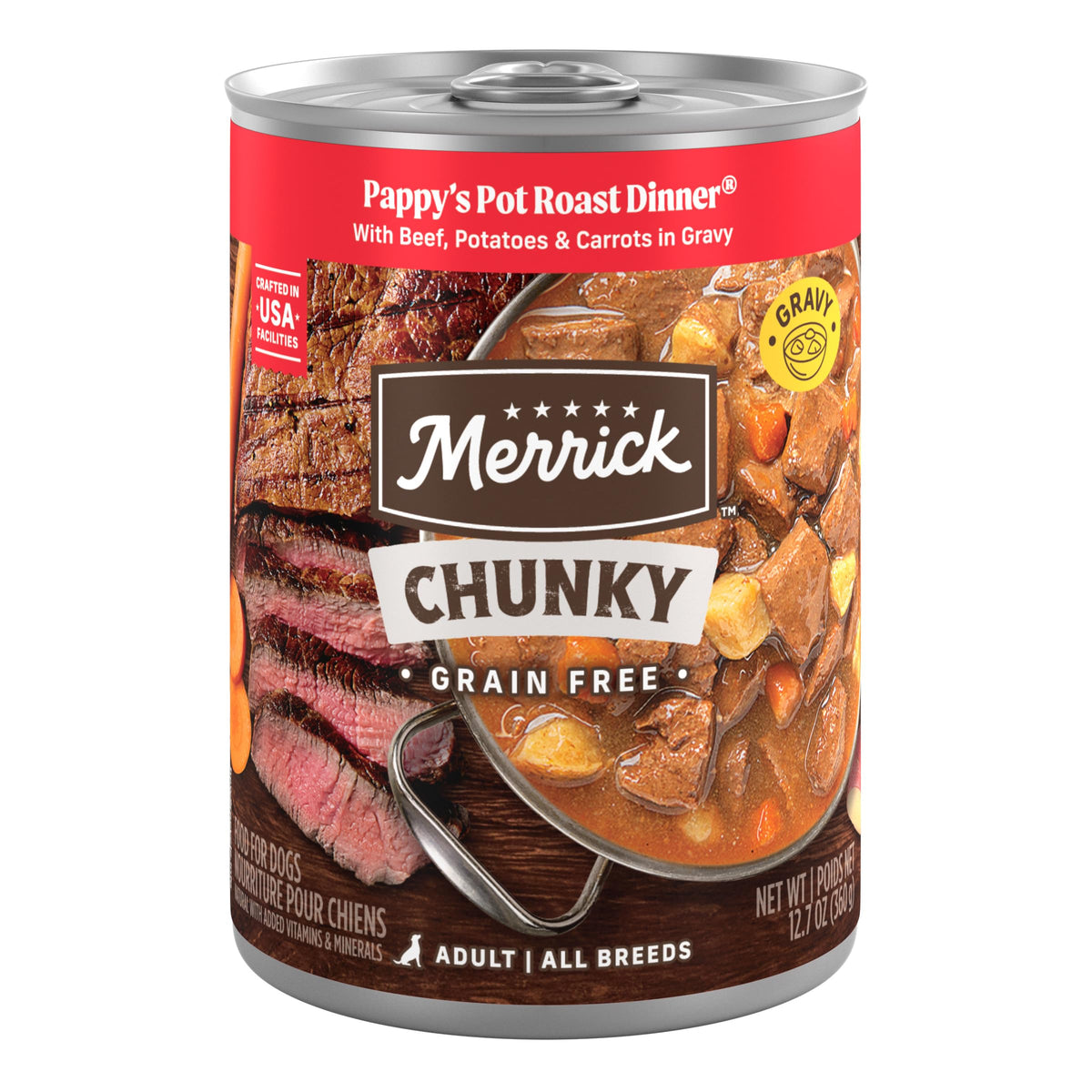 Merrick Pot Roast sans cereales en boite 12 oz, repas humide savoureux.