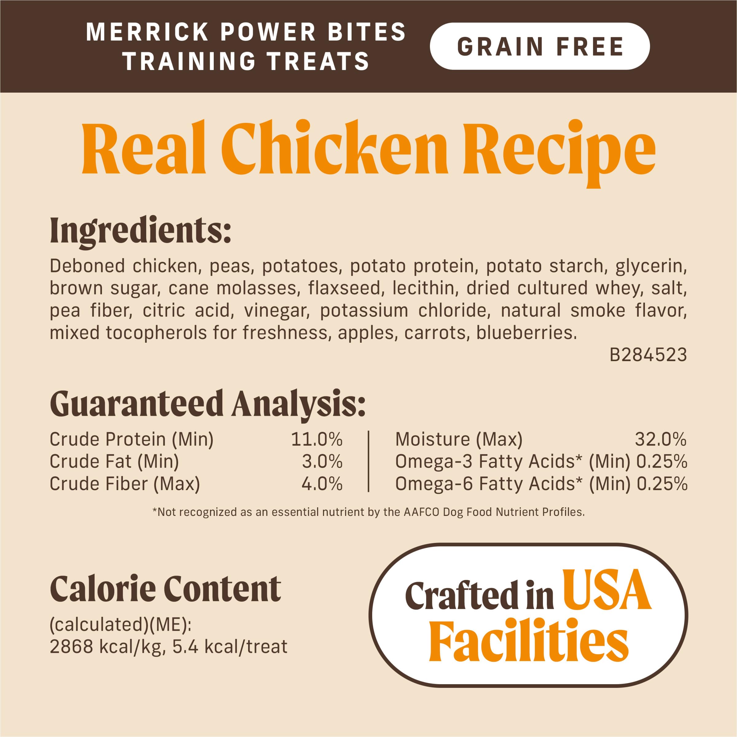 Merrick Power Bites sans additifs artificiels pour une collation naturelle.