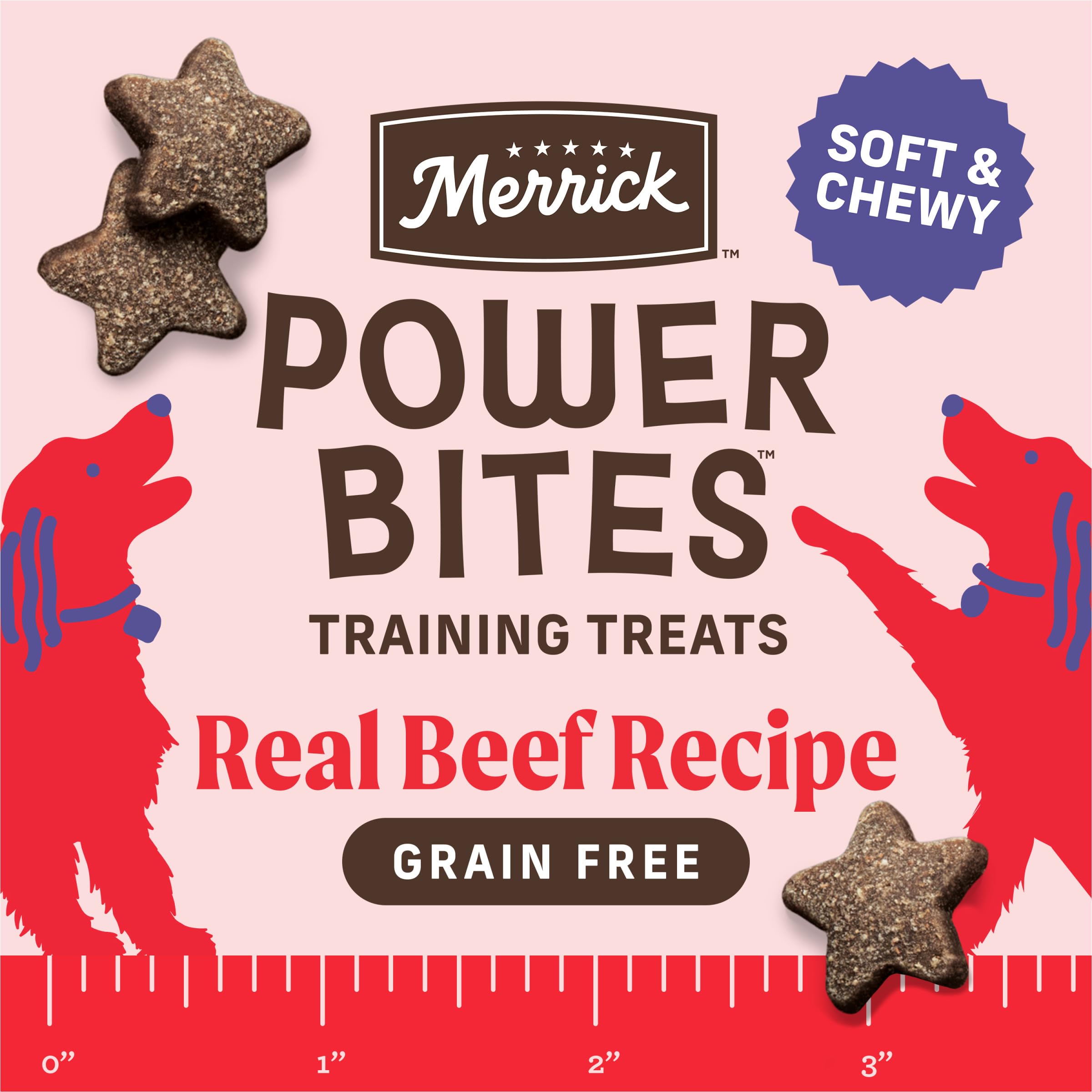 Merrick Power Bites sans mais soja ble, option naturelle pour chiens sensibles.