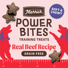 Merrick Power Bites sans mais soja ble, option naturelle pour chiens sensibles.
