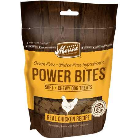 Merrick Power Bites texture douce, récompense idéale pour chiens adultes.