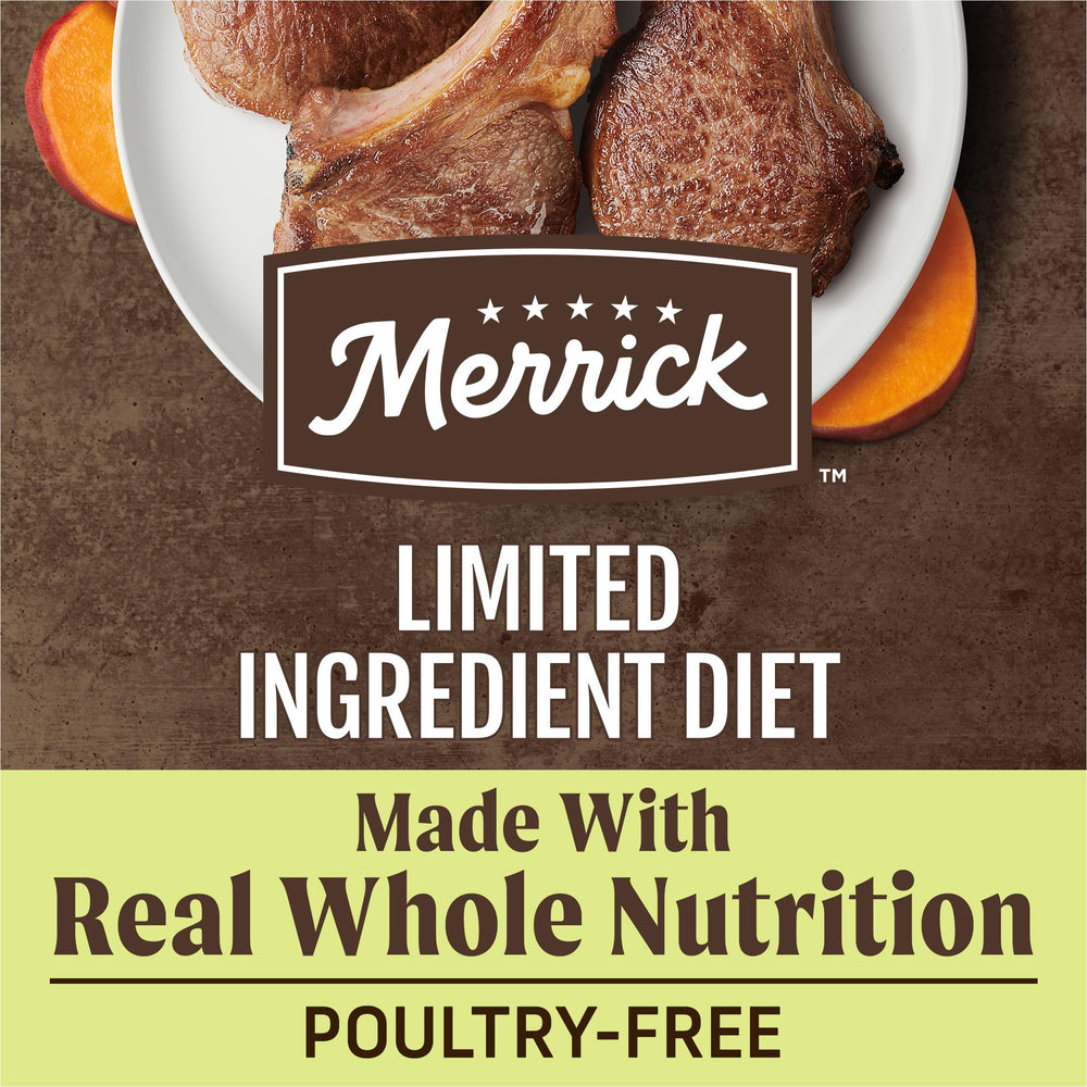 Merrick premier ingrédient agneau réel dans les croquettes.