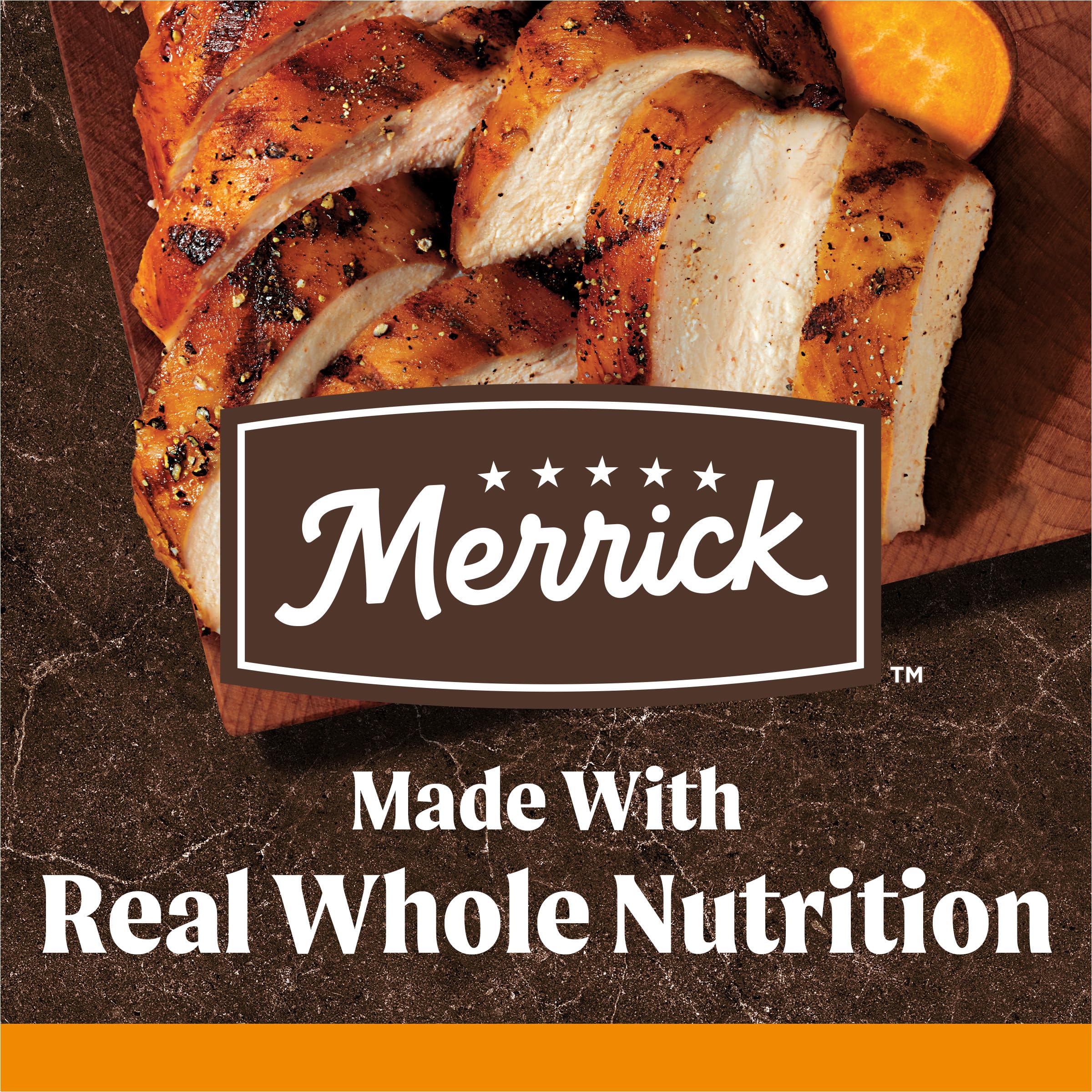 Profil protéines élevé pour énergie durable chez Merrick, croquettes riches en protéines.