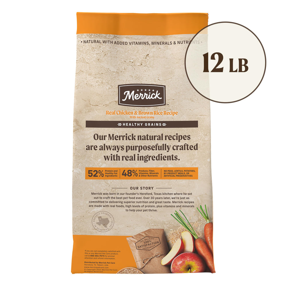 Merrick Protéines élevées poulet riz brun: énergie durable et masse musculaire.