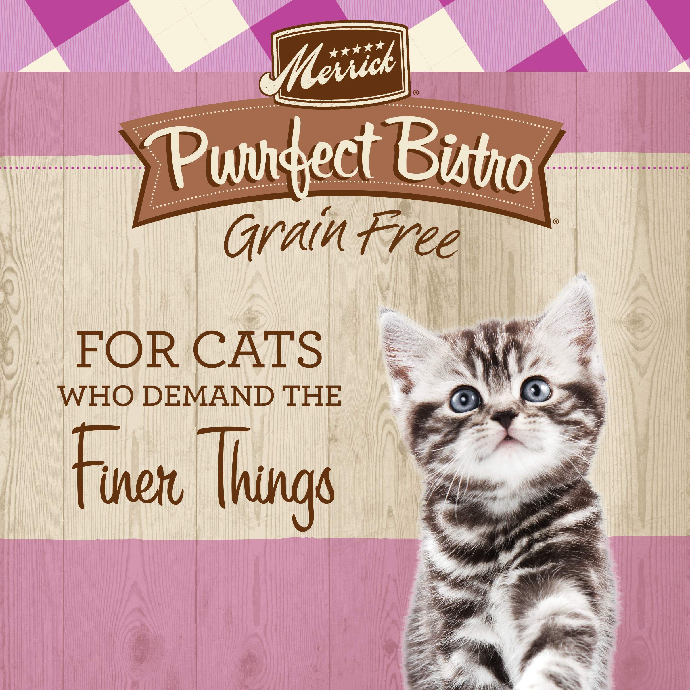 Merrick Purrfect Bistro croquettes-sans-grains : alimentation naturelle sans céréales pour chaton.