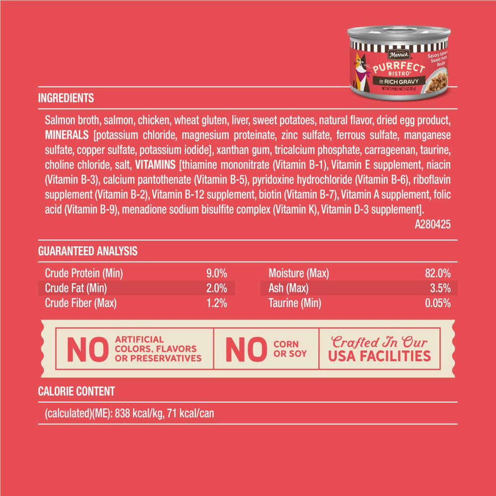 Merrick Purrfect Bistro pack-24-boites-3oz, pratique pour recharger rapidement les repas.