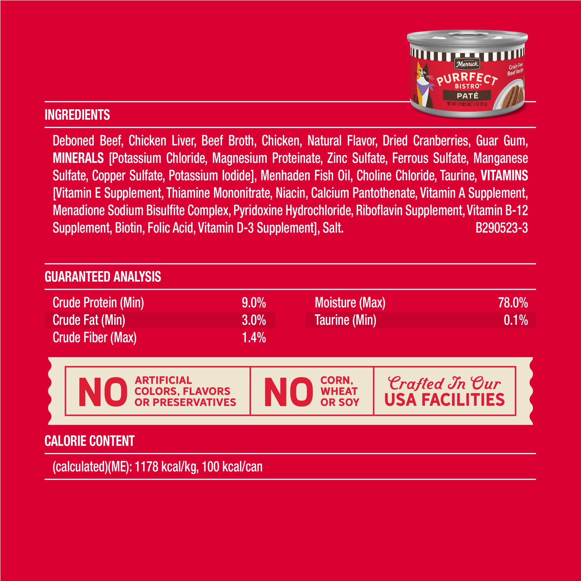 Merrick Purrfect Bistro pate boeuf exquise – saveur riche pour gourmets félins.