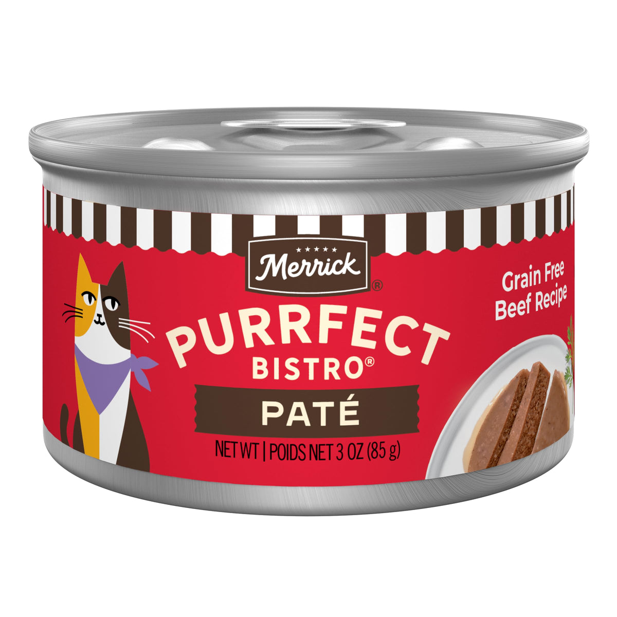 Merrick Purrfect Bistro pâté boeuf velouté – texture lisse et appétente pour chats.