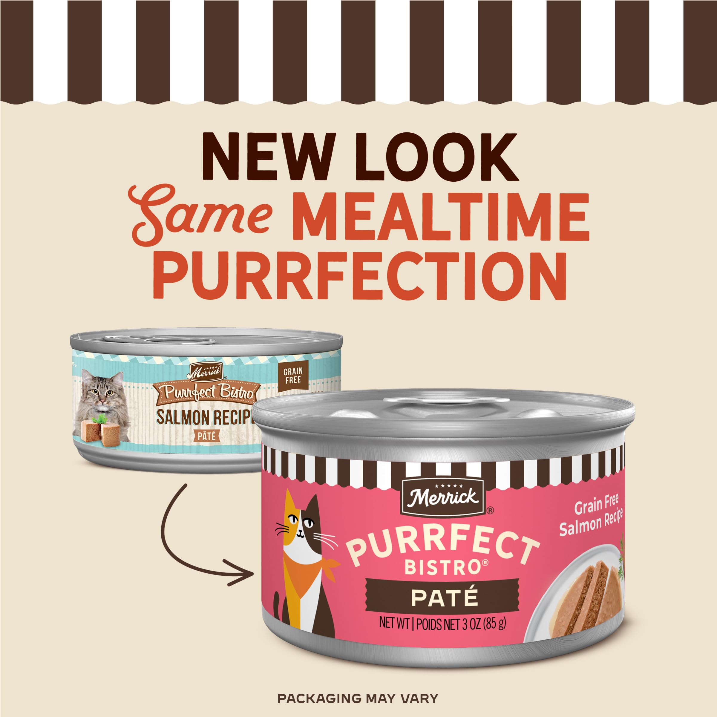 Boîte Merrick Purrfect Bistro, pâté saumon 3 oz, ingrédient principal saumon pour muscles.