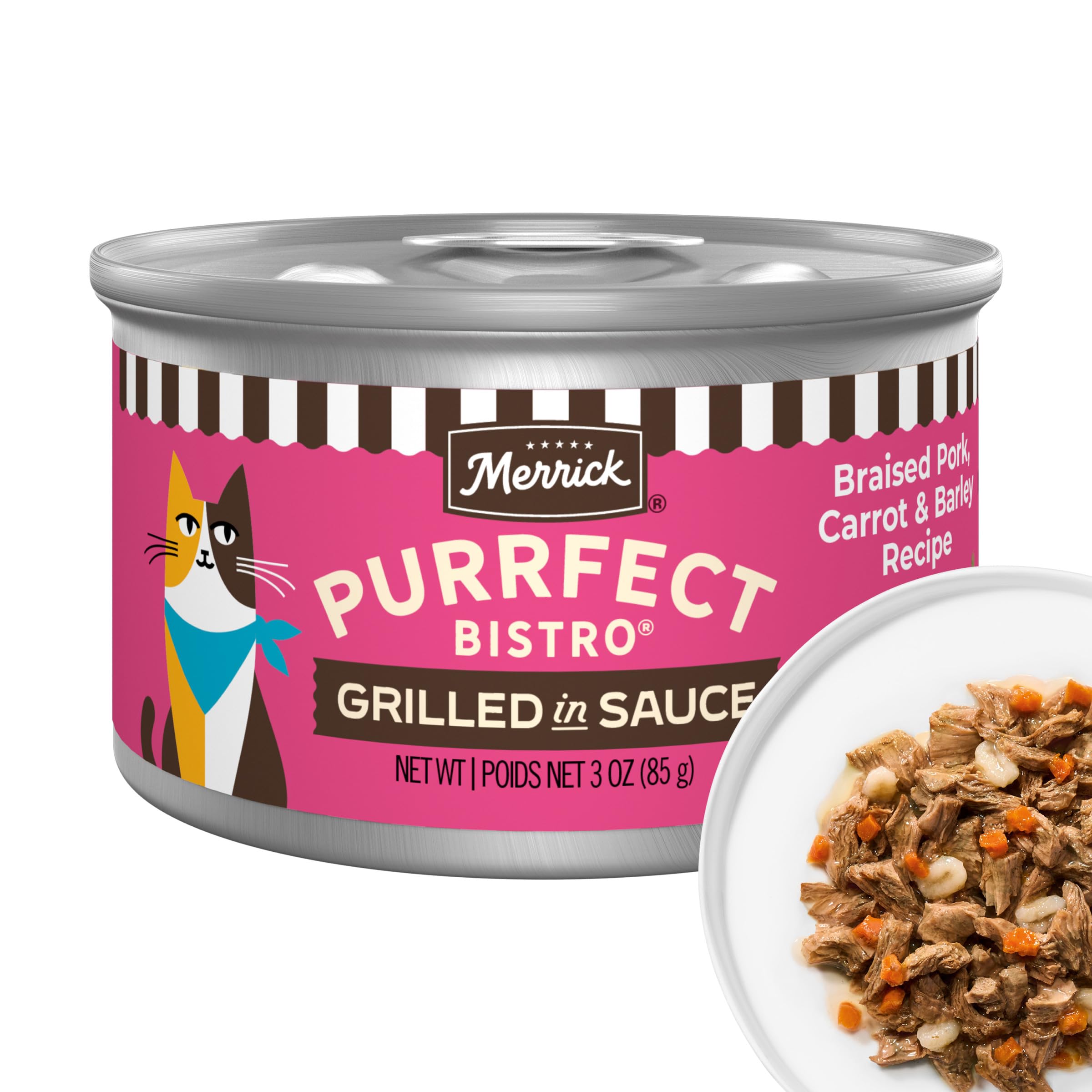 Merrick Purrfect Bistro: porc-carottes-orge grillés dans une sauce appétissante.