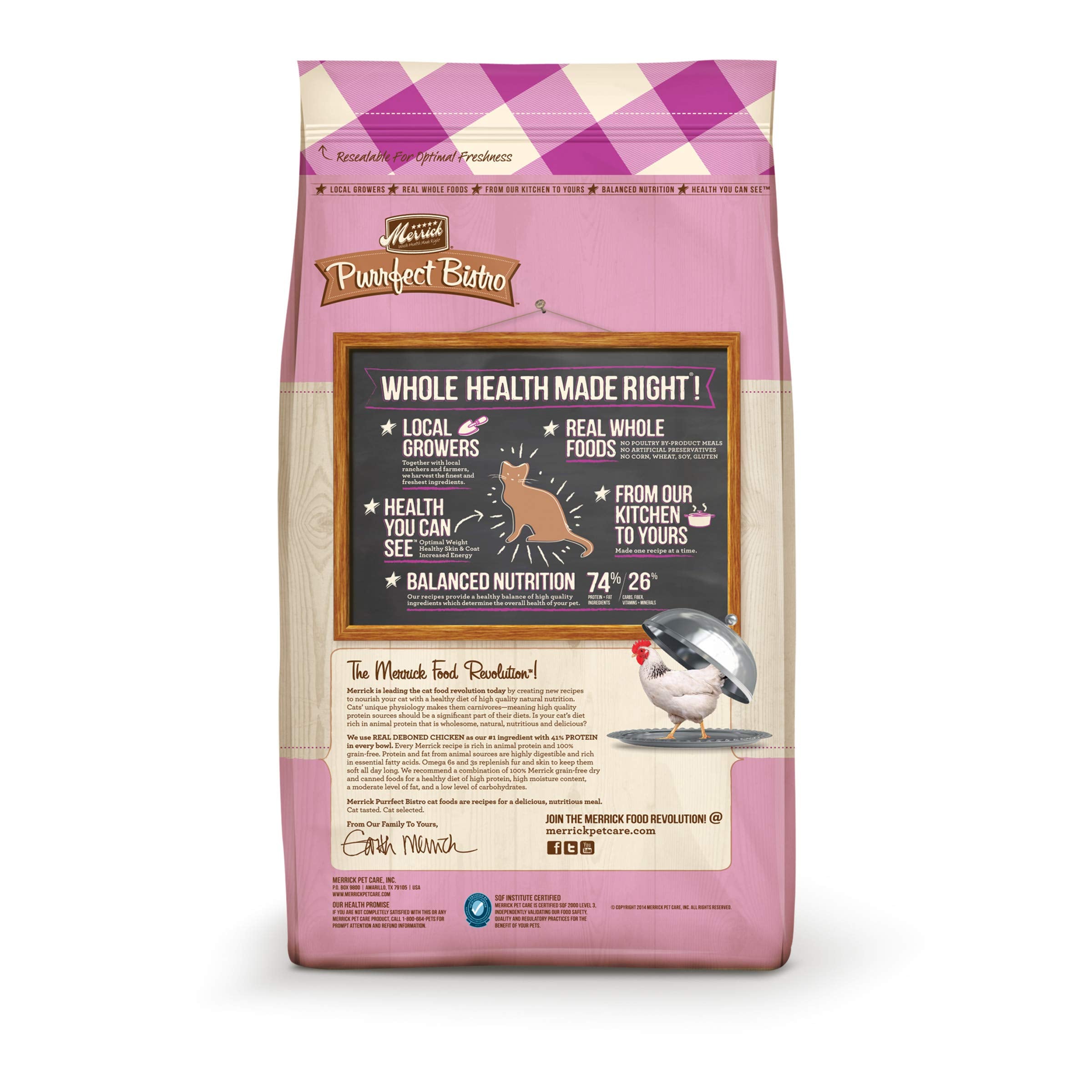 Merrick Purrfect Bistro ingrédient-premier-poulet : protéine principale pour muscles maigres.