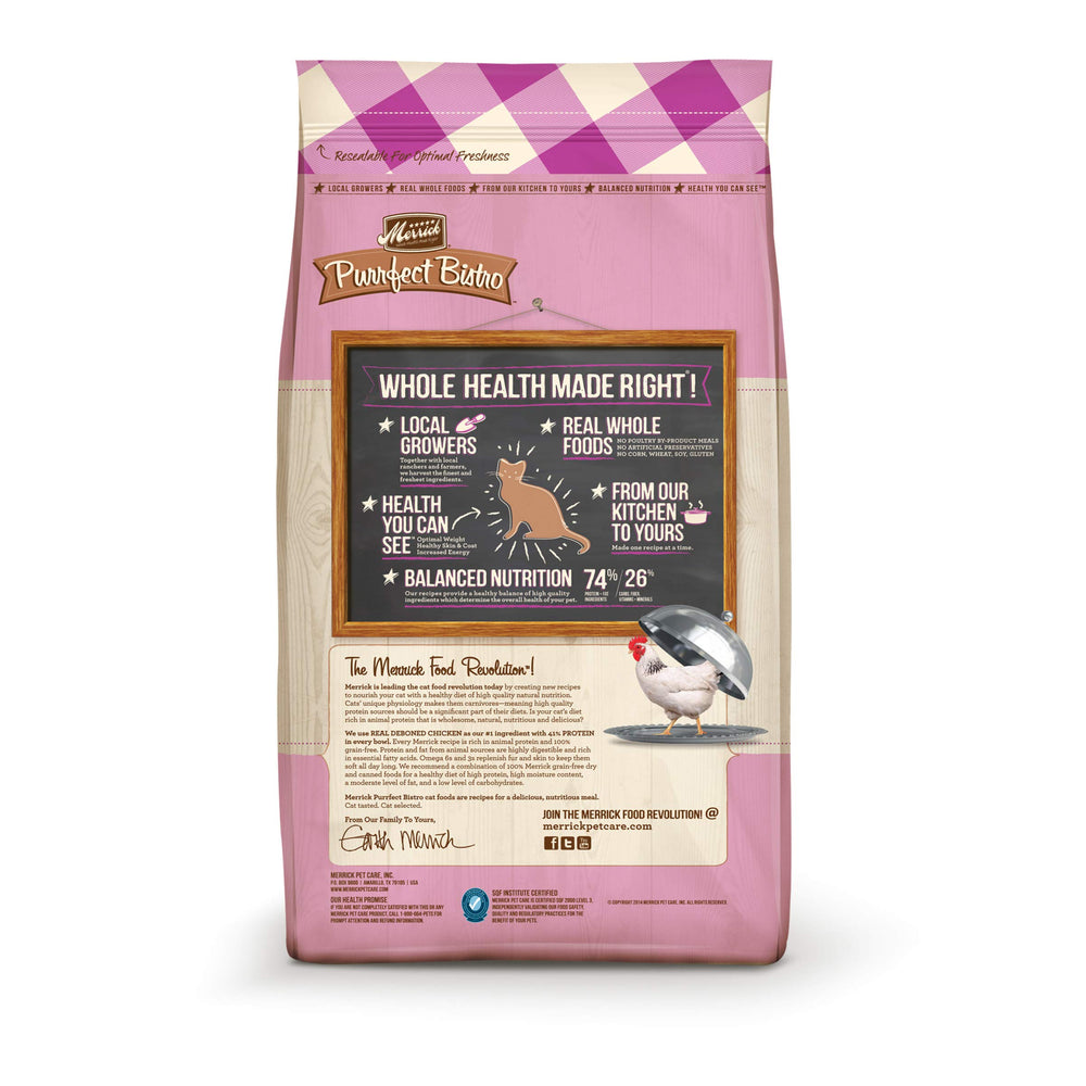 Merrick Purrfect Bistro ingrédient-premier-poulet : protéine principale pour muscles maigres.