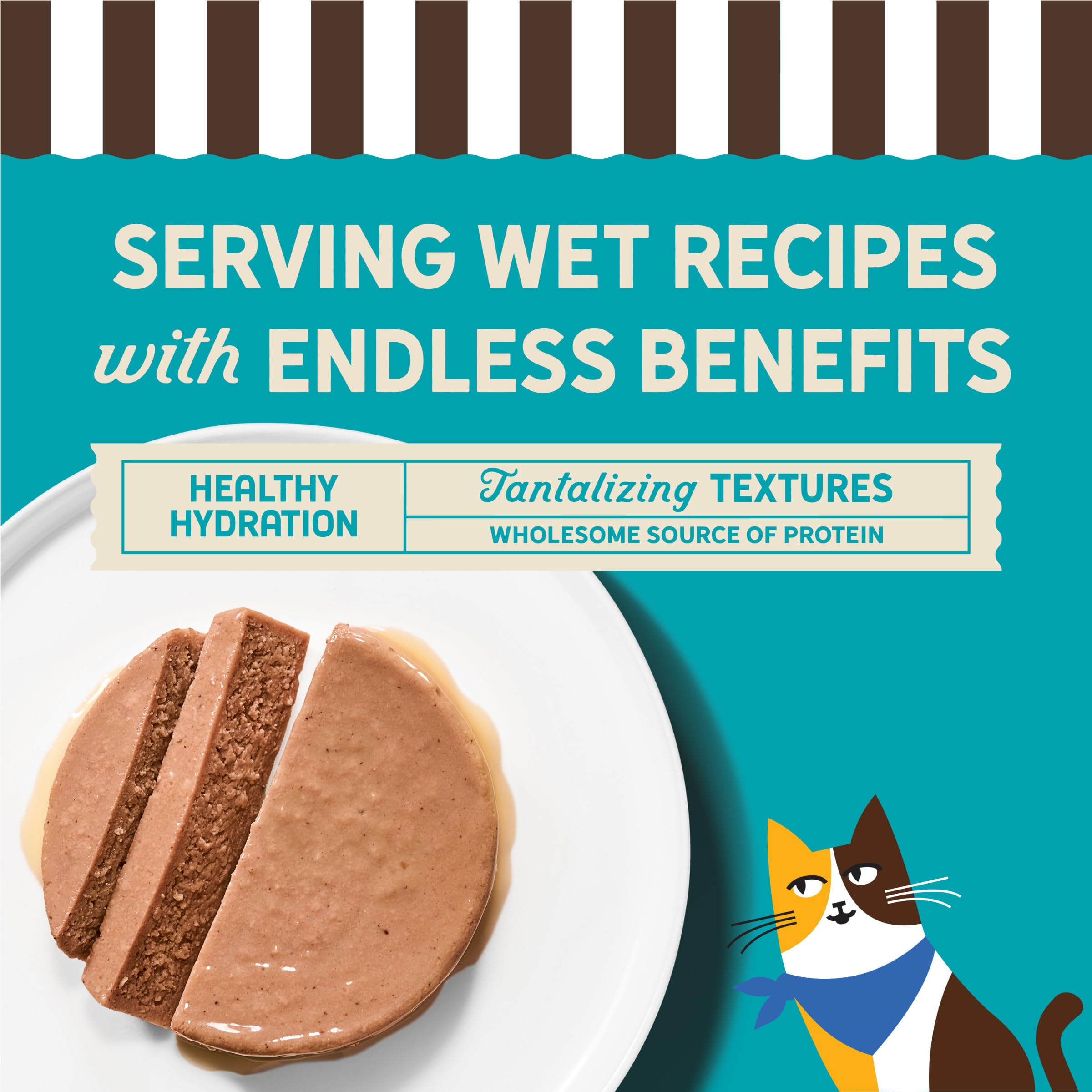 Merrick Purrfect Bistro pâté canard, vitamines et minéraux ajoutés pour l'équilibre nutritionnel.