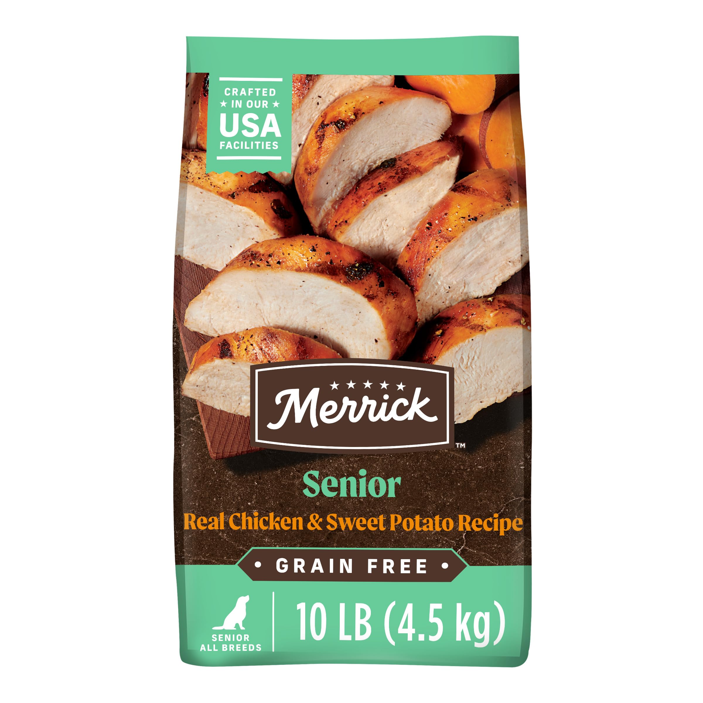 Merrick Senior croquettes poulet et patate douce, soutiennent les muscles et l'énergie.