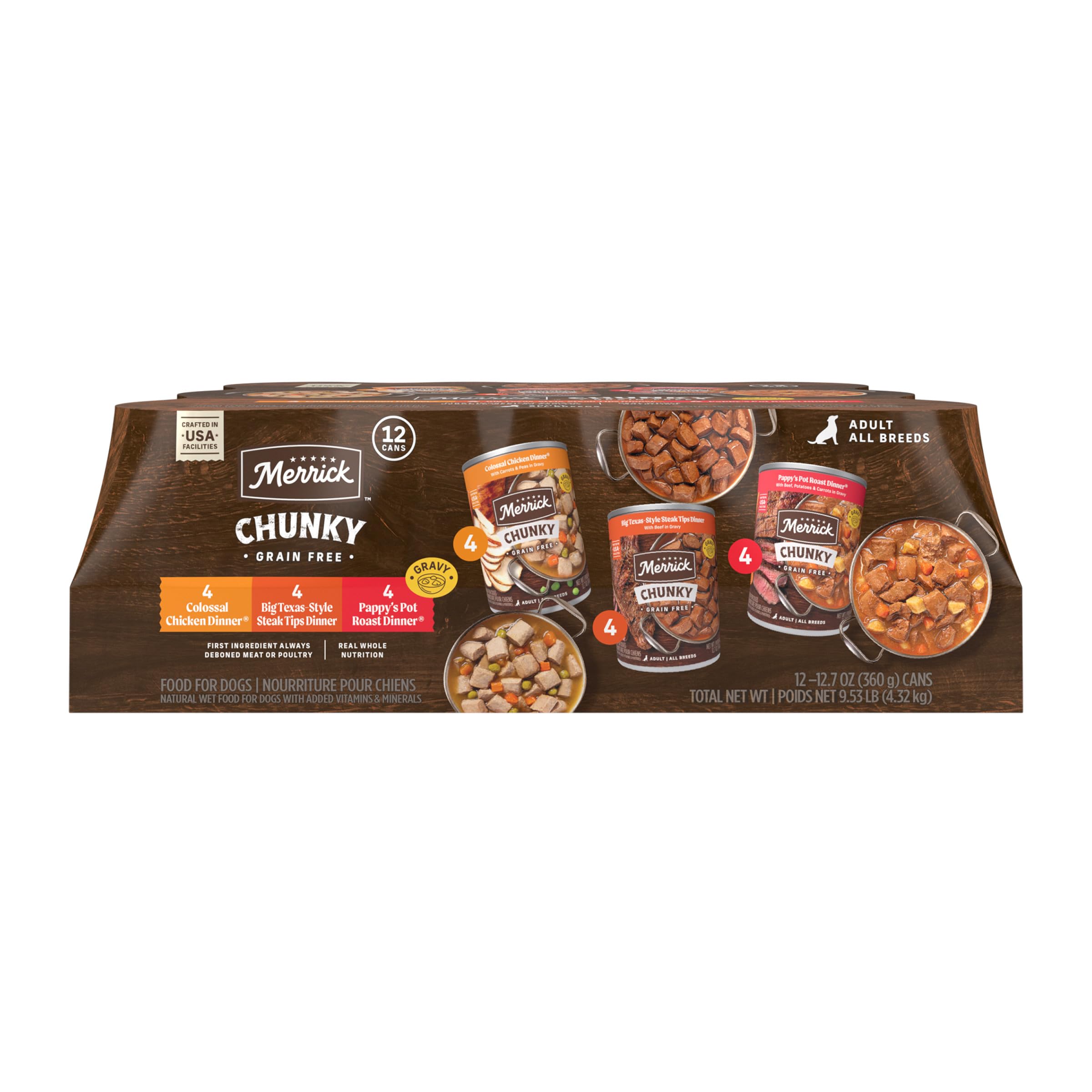 Merrick Variété Boeuf et Poulet en conserve pour chien, repas complet et pratique