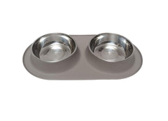 Messy Mutts dinette double silicone bols inox – repas propres et faciles à servir.