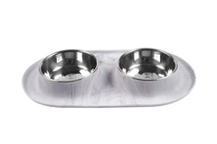 Messy Mutts distributeur double en silicone marbre avec bols inox amovibles, repas propres.