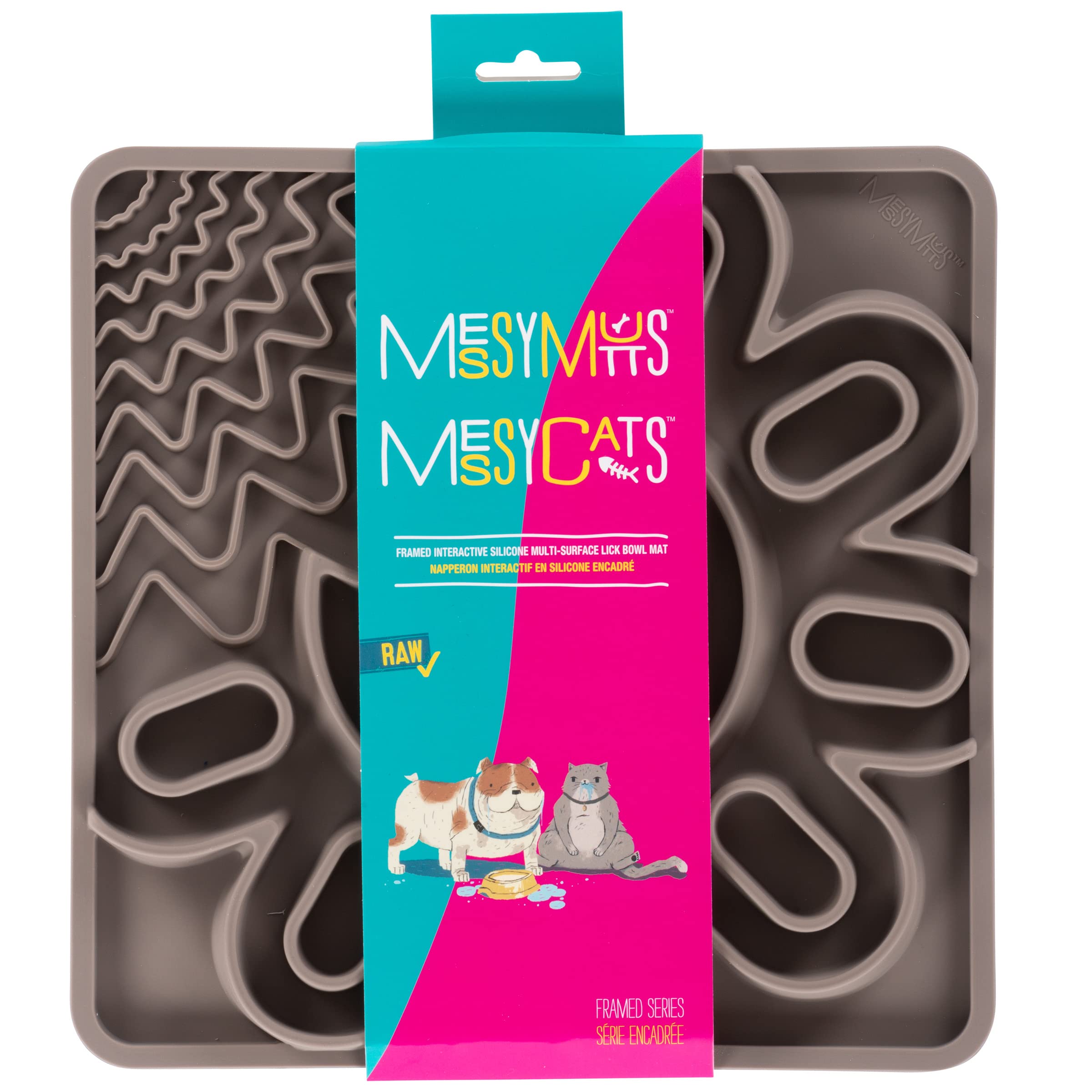 Tapis gris Messy Mutts encadré pour intérieur et jeux interactifs.