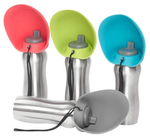 Messy Mutts bol silicone pliable bleu, se déploie facilement pour nourrir en extérieur.