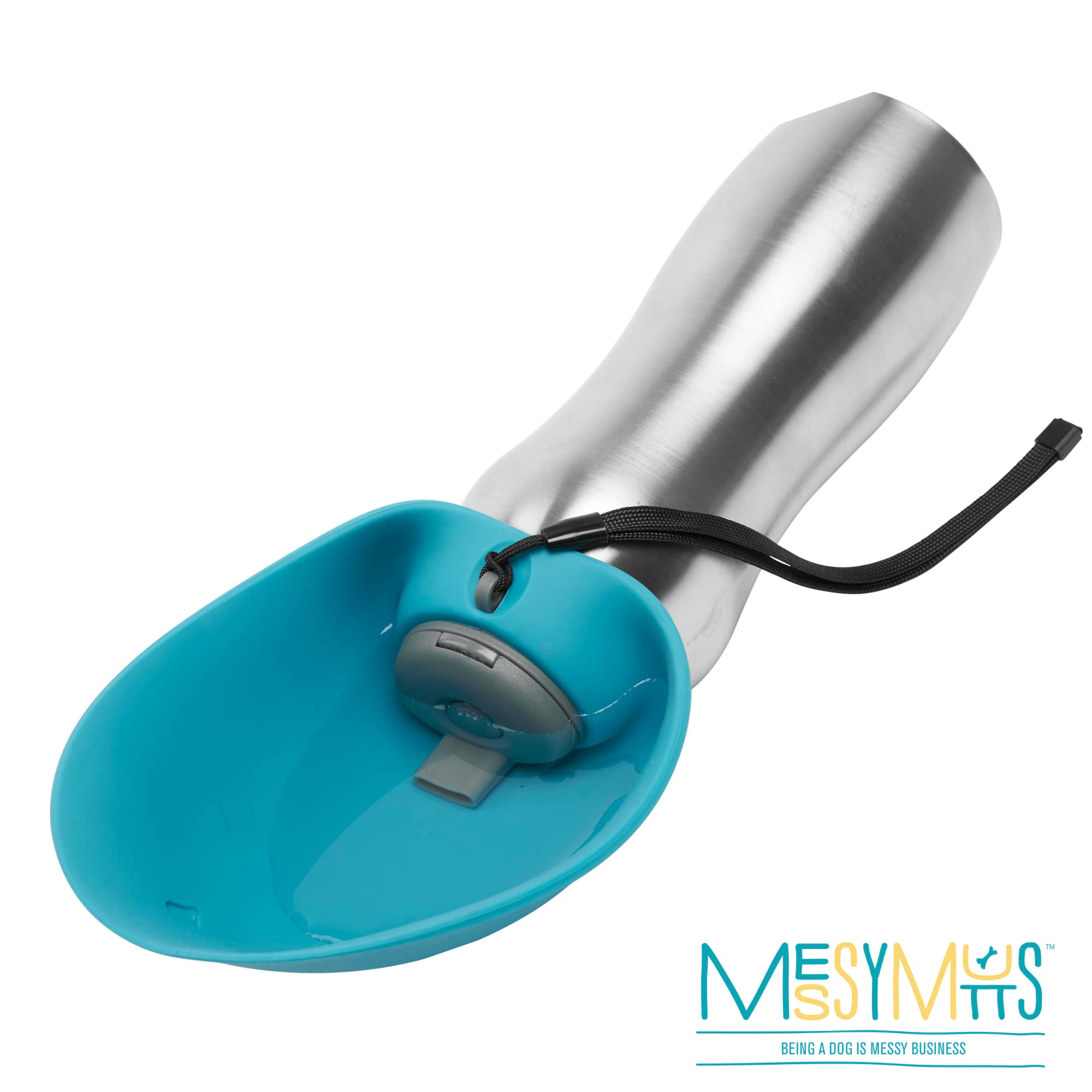 Messy Mutts bouteille inox durable et hygiénique parfaite pour aventures outdoors.