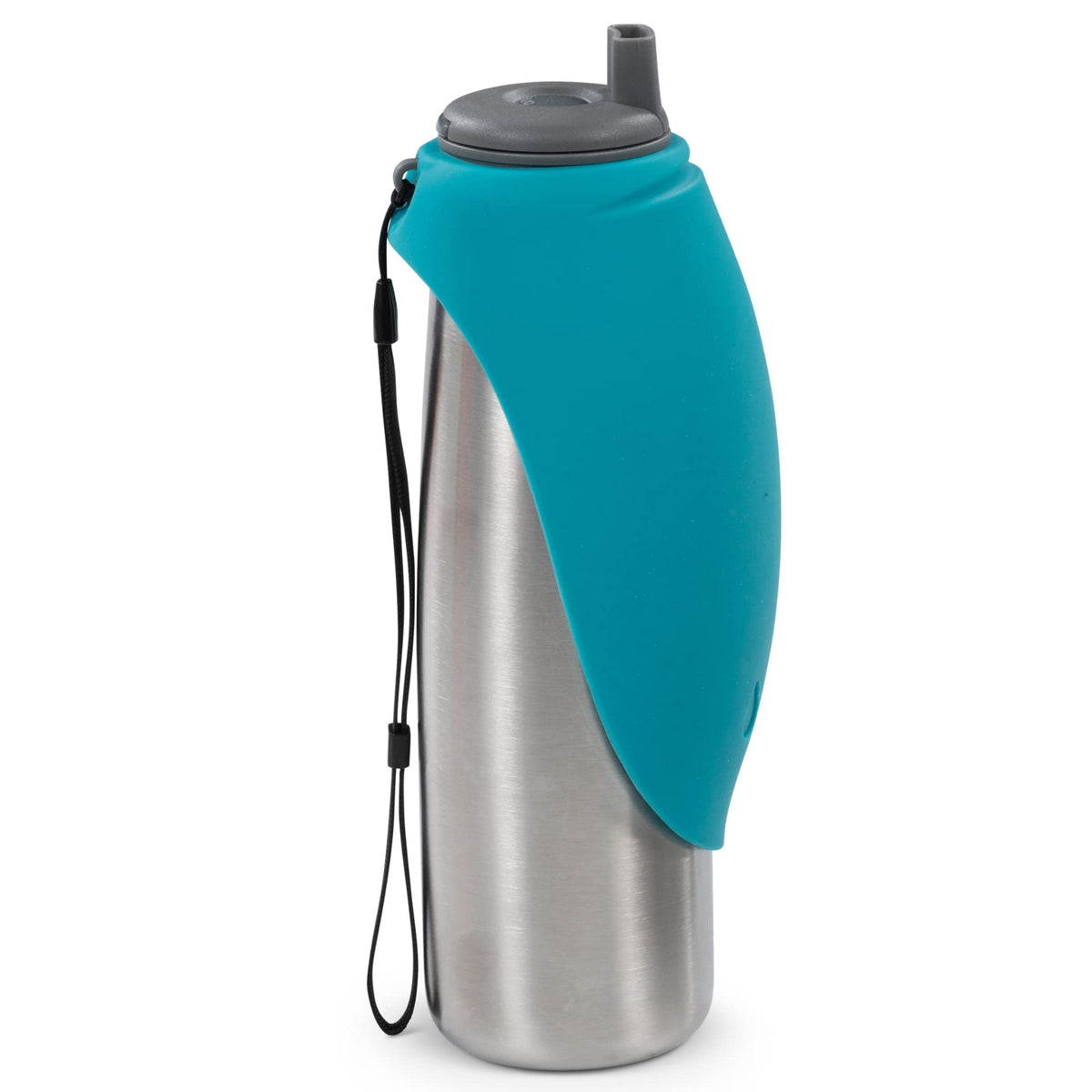 Messy Mutts bouteille d'eau en inox bleue, pratique pour hydratation lors des balades.