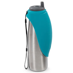 Messy Mutts bouteille d'eau en inox bleue, pratique pour hydratation lors des balades.