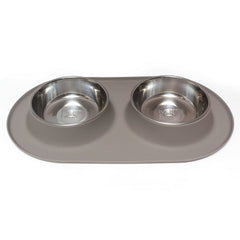 Messy Mutts: double gamelle silicone avec bols inox gris, stable et propre au repas