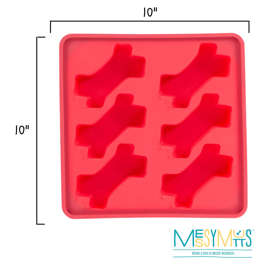 Plateau Messy Mutts 25 cm sur 25 cm prêt à congeler sans déversement.