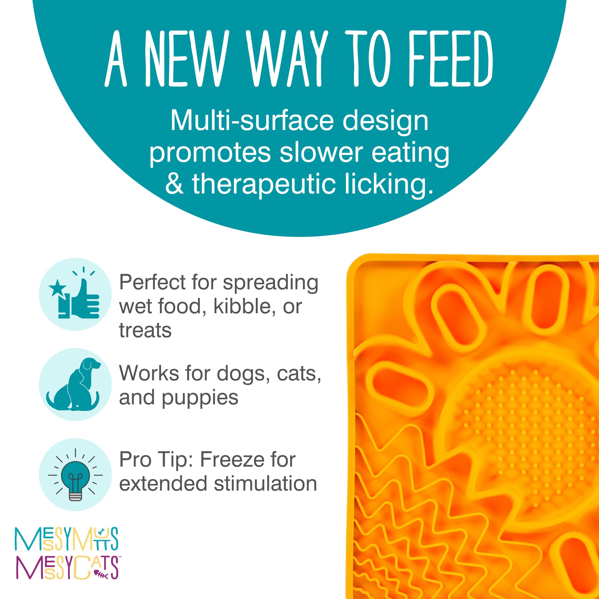 Messy Mutts Tapis Lick silicone dents orange – aide à l hygiene buccale par le lèche.