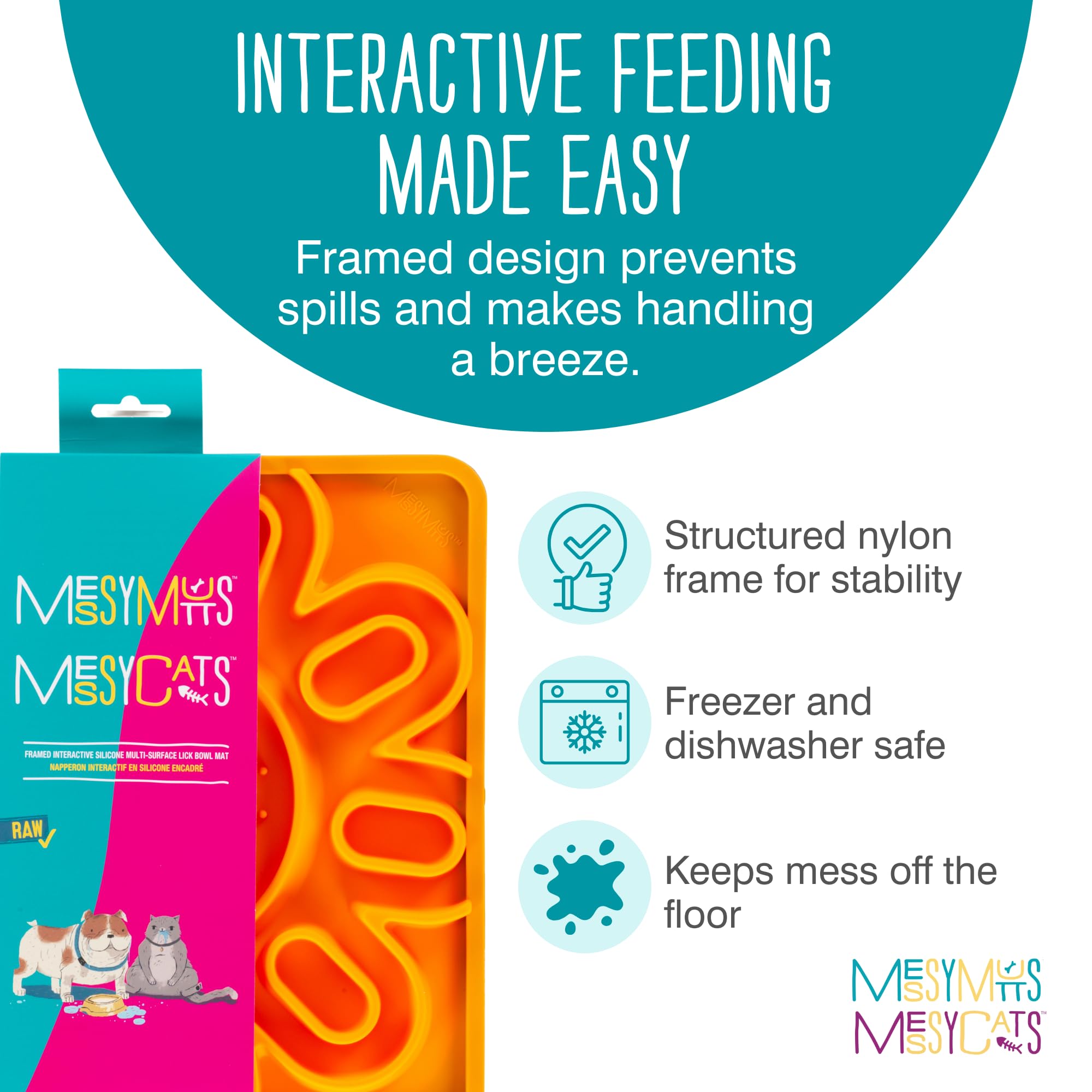 Messy Mutts Tapis Lick silicone interactif orange – jeu alimentaire stimulant.