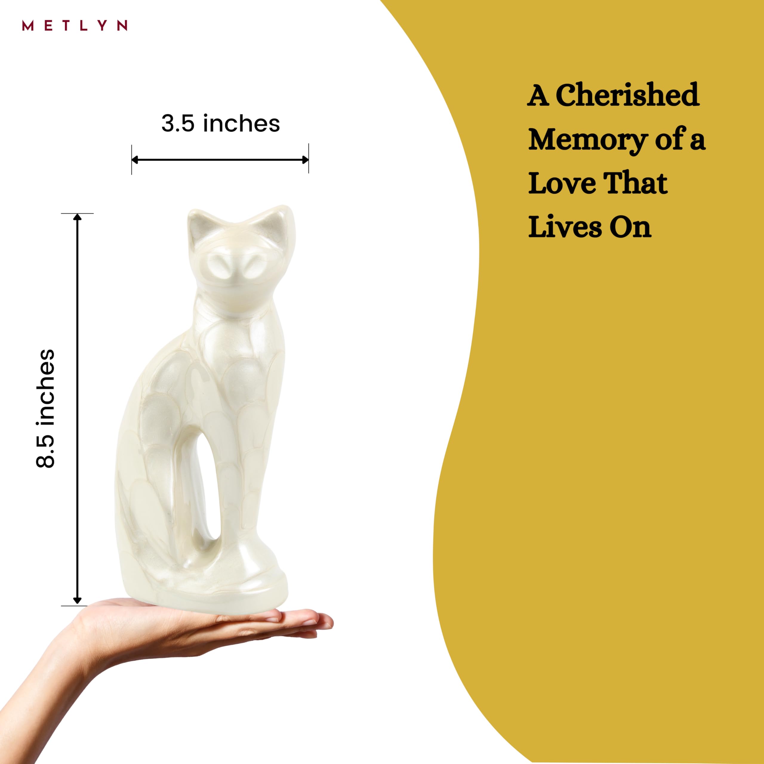 Urne METLYN chat pose dans maison : pièce de mémoire discrète et élégante.