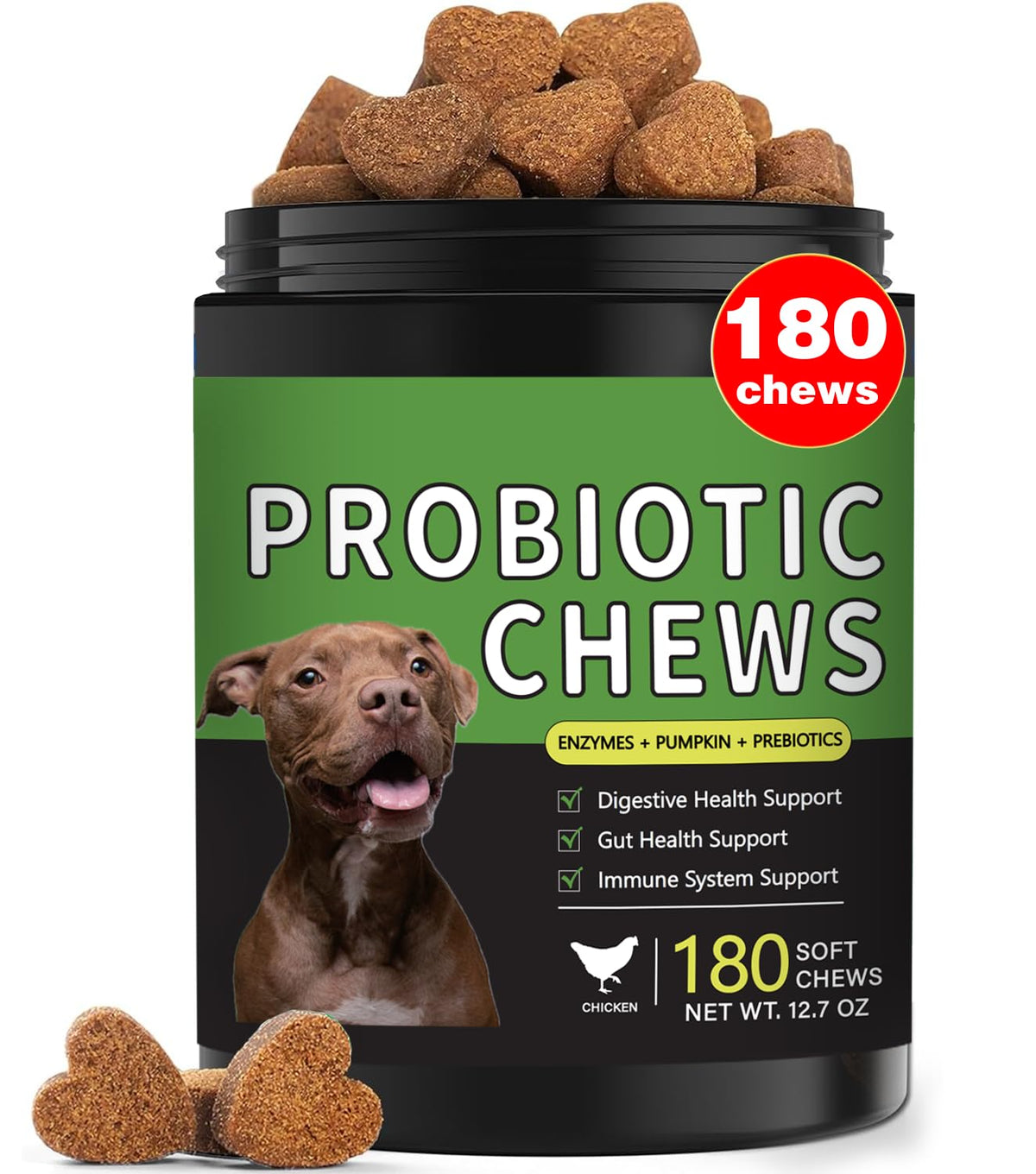 Pot Meukgag Probiotiques pour Chiens montrant le pot, soutien digestion et flore intestinale.