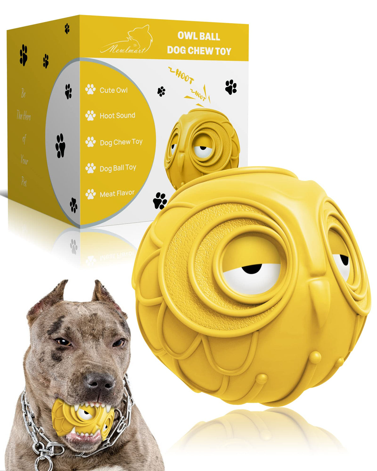 Giggle Ball Mewlmart hibou jaune, jouet interactif stimulant pour chien.