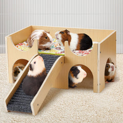 MEWTOGO châ­teau cobaye en bois solide offre refuge durable.