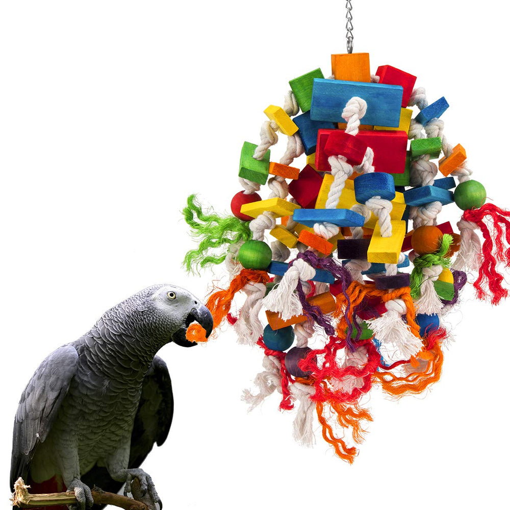 Jouet MEWTOGO pour perroquet: blocs colorés et stimulation visuelle.