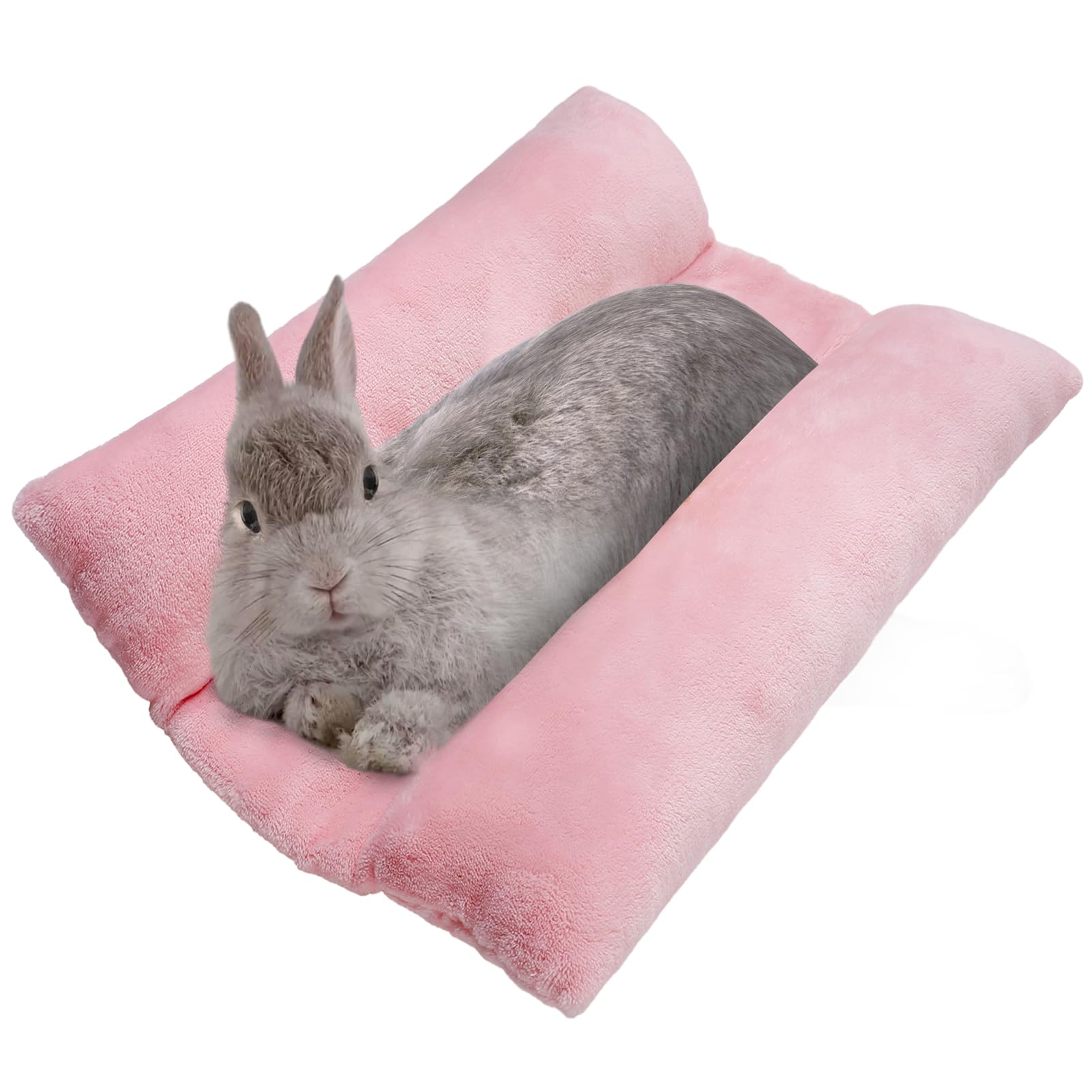 MEWTOGO lit lapin rose en peluche, repos cosy dans la cage.