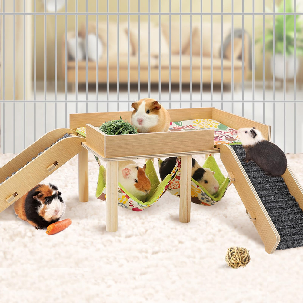 MEWTOGO meuble bois naturel pour petit animal et espace de jeu