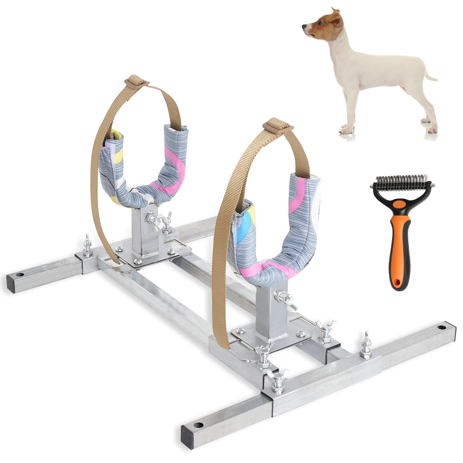 Mezurun support d'élevage pour chien en inox, hauteur ajustable pour chiens de tailles variées.