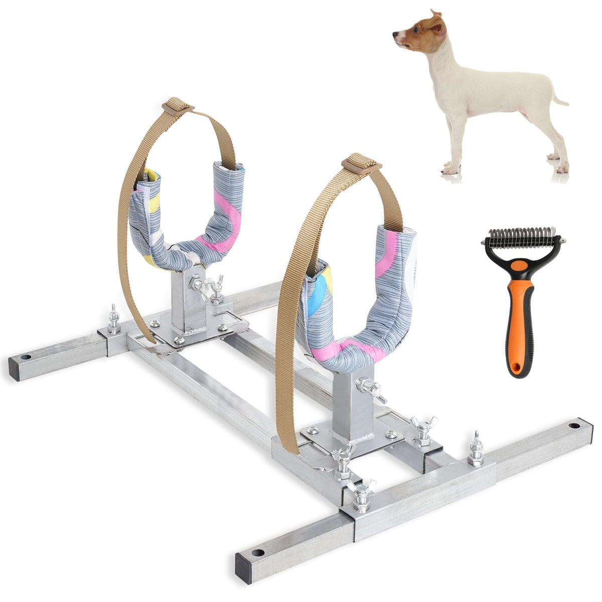 Mezurun support d'élevage pour chien en inox, hauteur ajustable pour chiens de tailles variées.