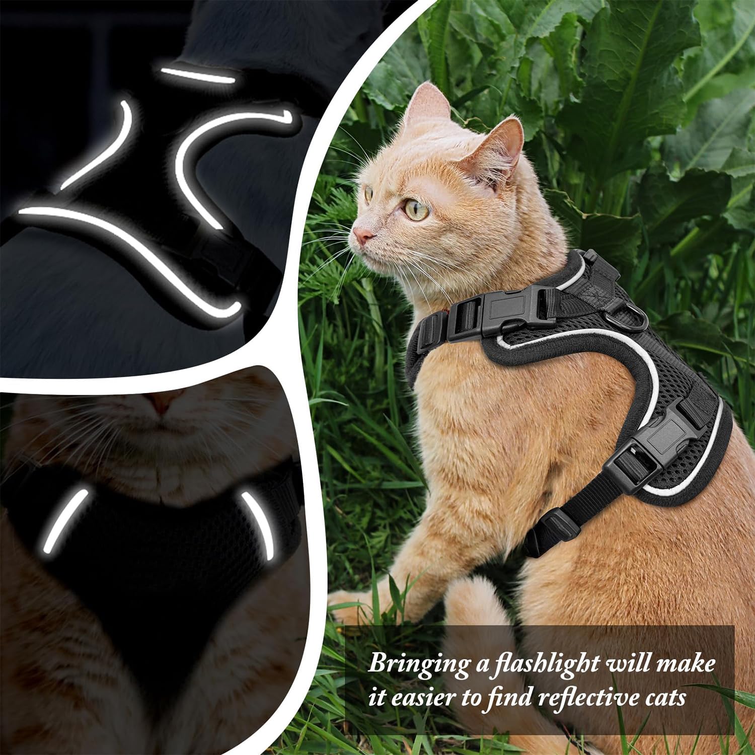 Harnais chat MHHYQF avec attache voiture noir, trajet sécurisé.