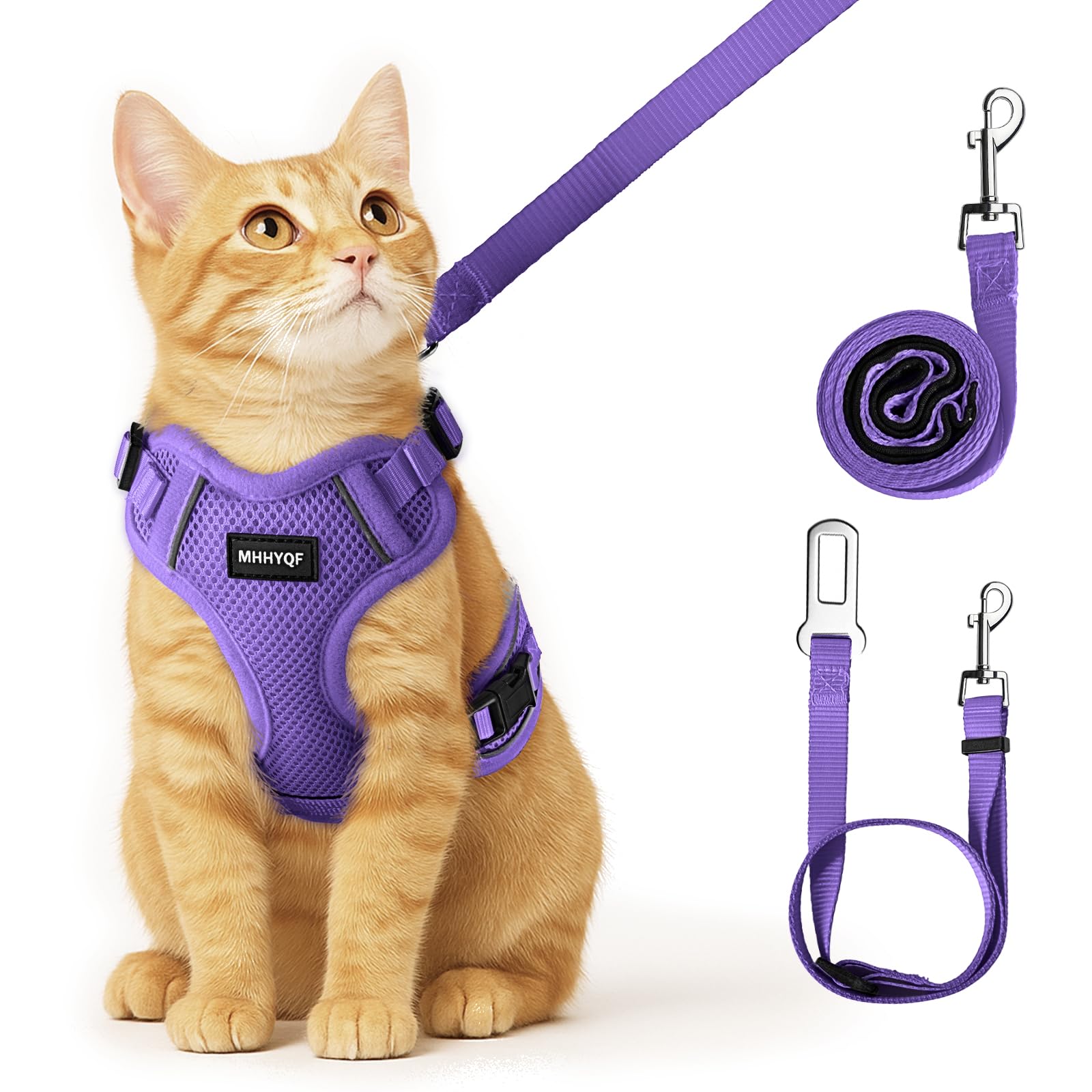 Harnais MHHYQF pour chat avec la laisse violet, sécurité en promenade.