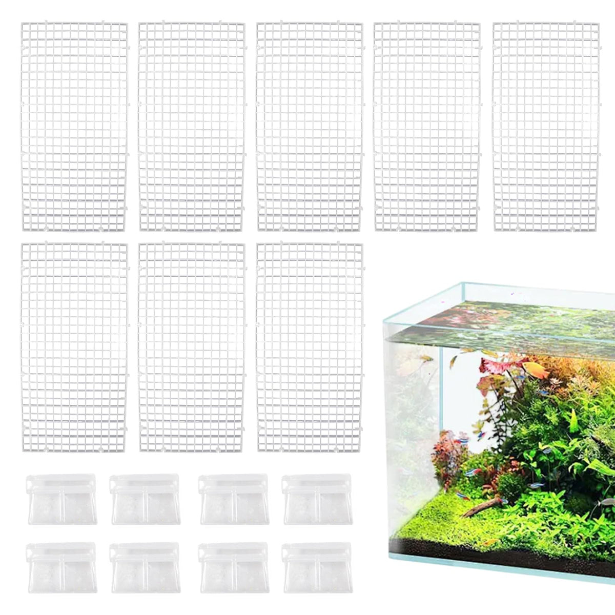 Couvercle MHLLGN pour bac d'aquarium avec grille, offre ventilation et clarté.