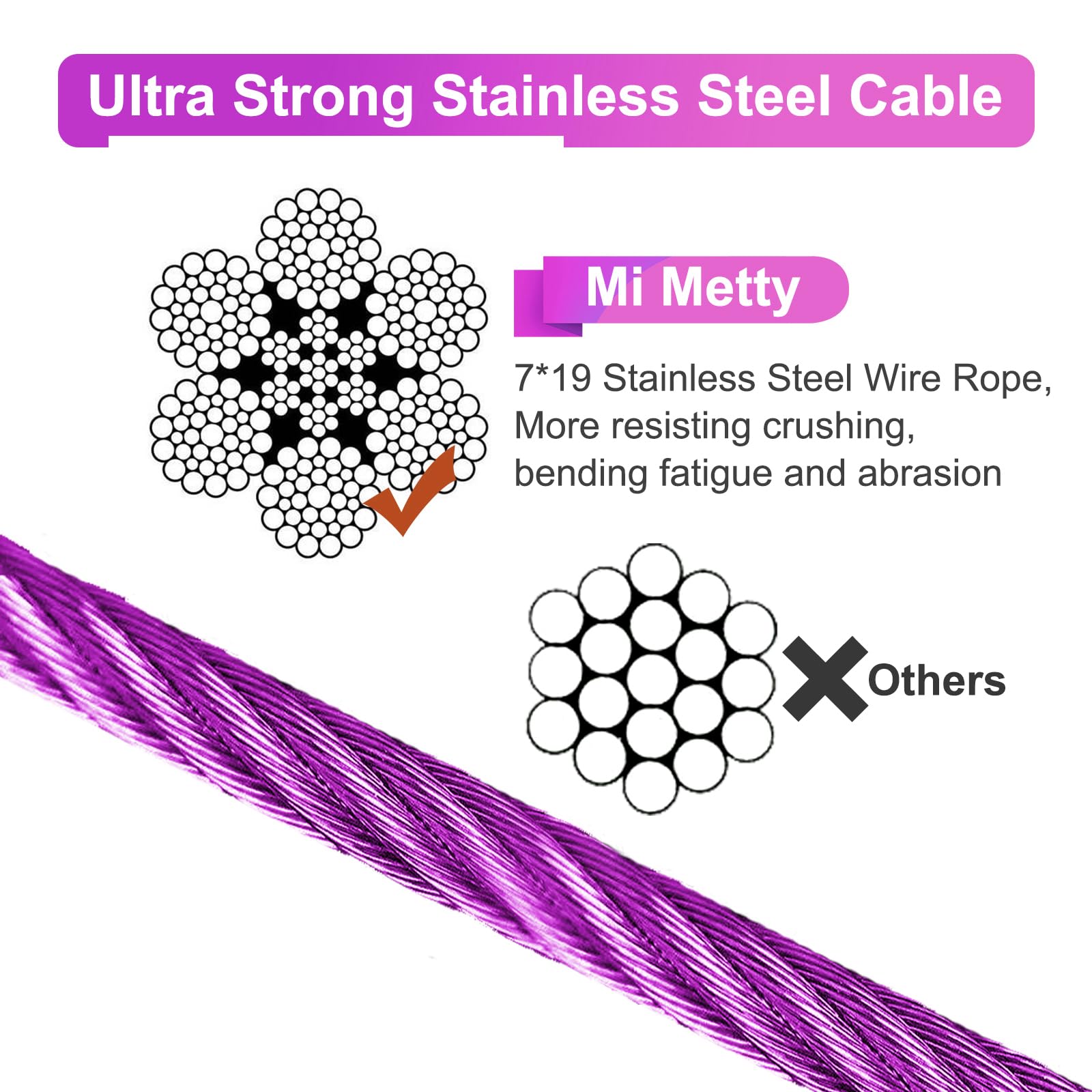Câble Mi Metty tie-out chien 50ft, pratique pour jardins et parcs.