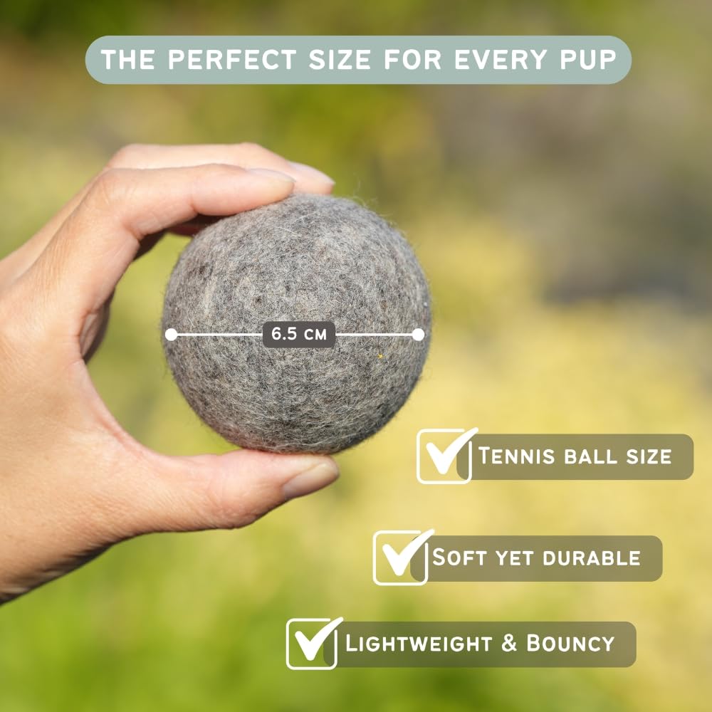 Balle en laine biodégradable Miao et Woof pour chiens de toutes tailles.