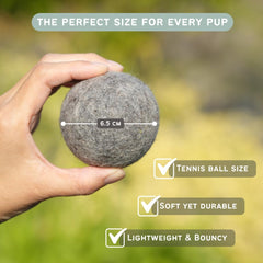 Balle en laine biodégradable Miao et Woof pour chiens de toutes tailles.