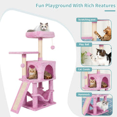 MIAO PAW arbre à chat rose, cabane d'activité pour jeux et repos.