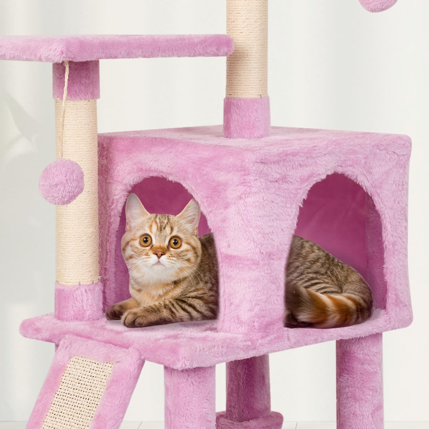 MIAO PAW arbre à chat rose, plateau sécurisant pour perchoir confortable.
