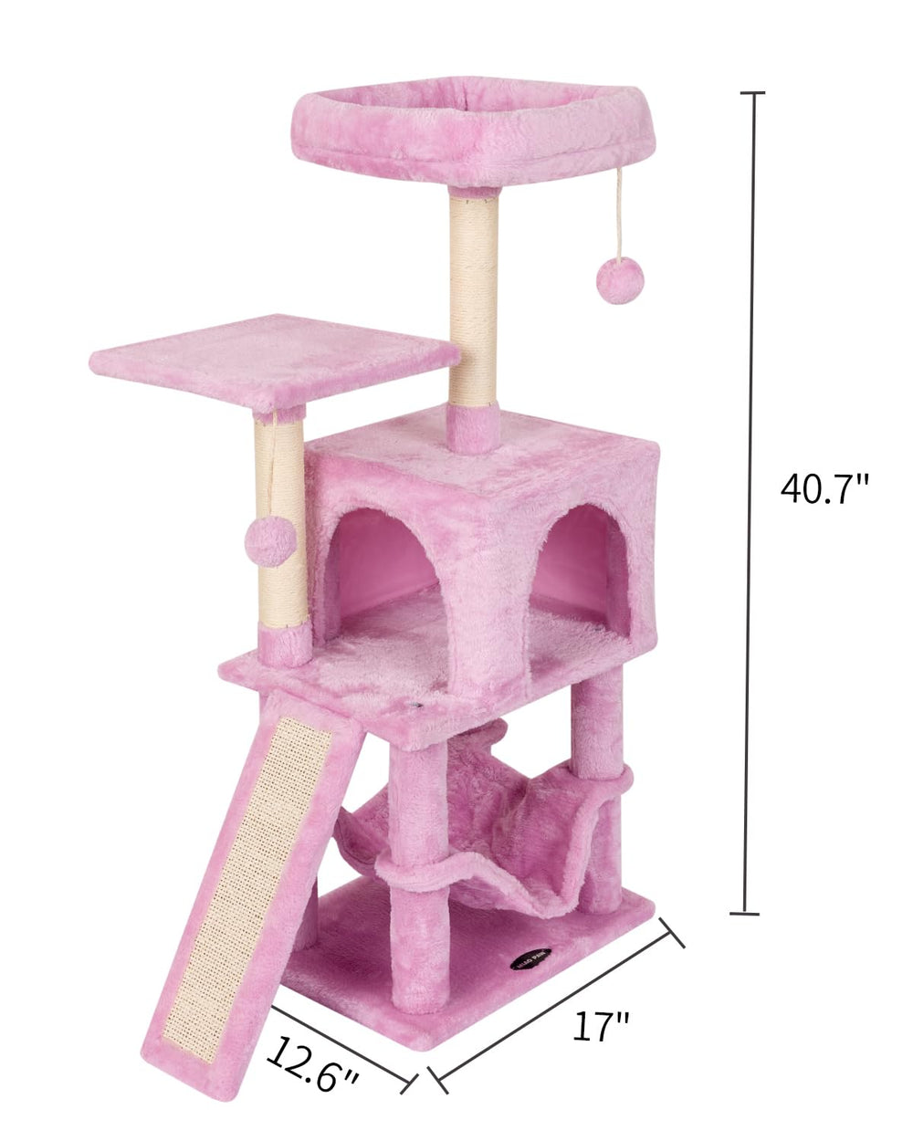 MIAO PAW arbre à chat rose, revêtement doux en fourrure synthétique.