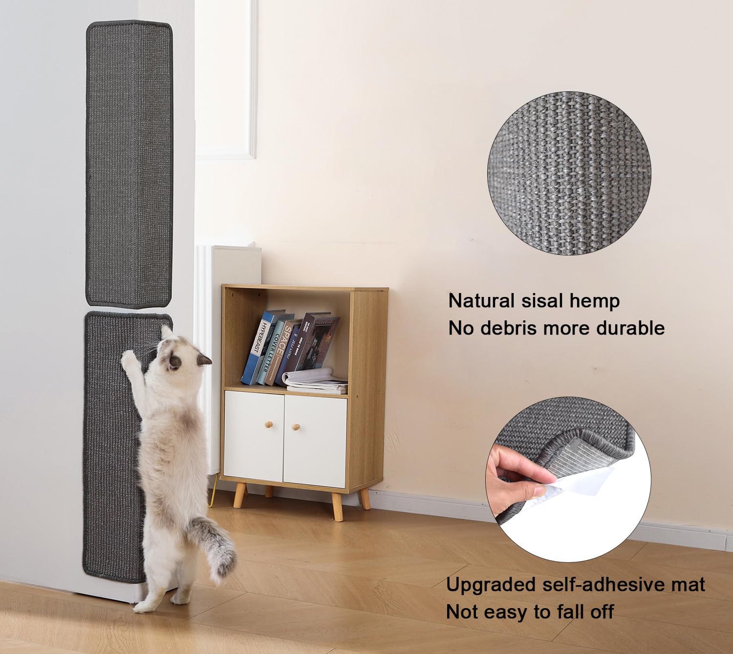 Tapis Miaoge en sisal au plancher, installation horizontale pratique.